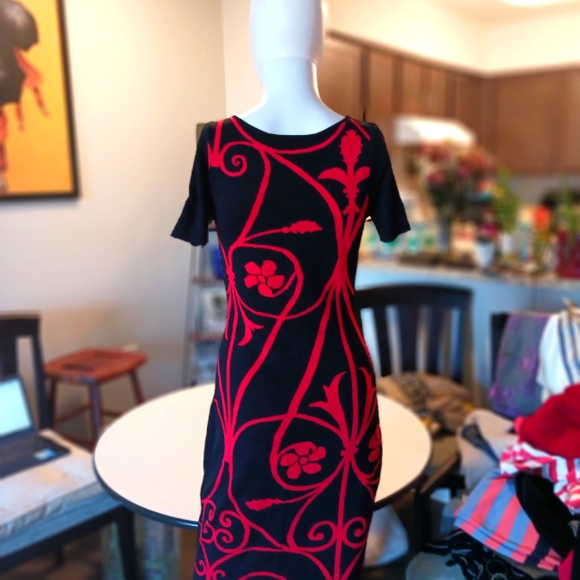 Yoana Baraschi Dress, Sz S, Red,Black Print,Knit